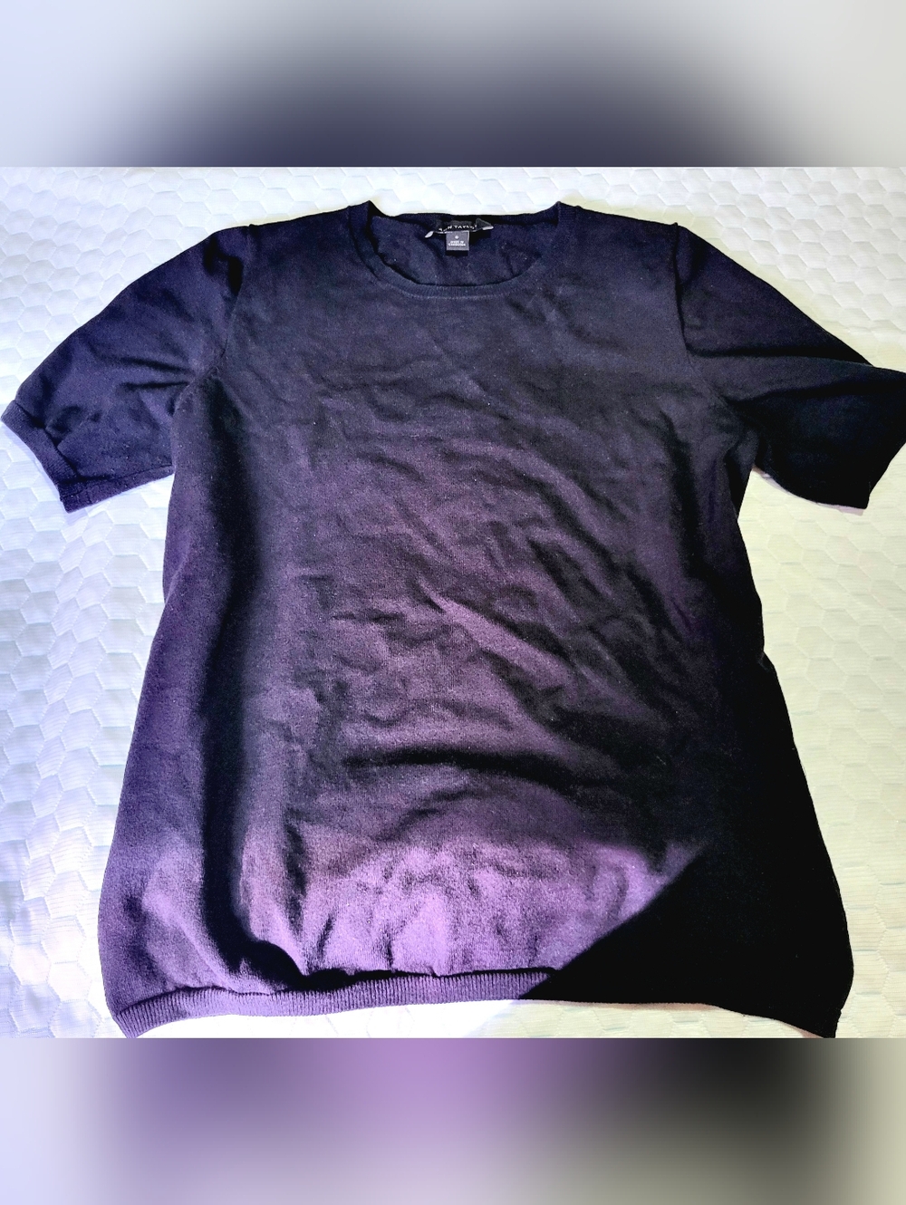 Ann Taylor Womens Black Crewneck Short Sleeve Sweater Top